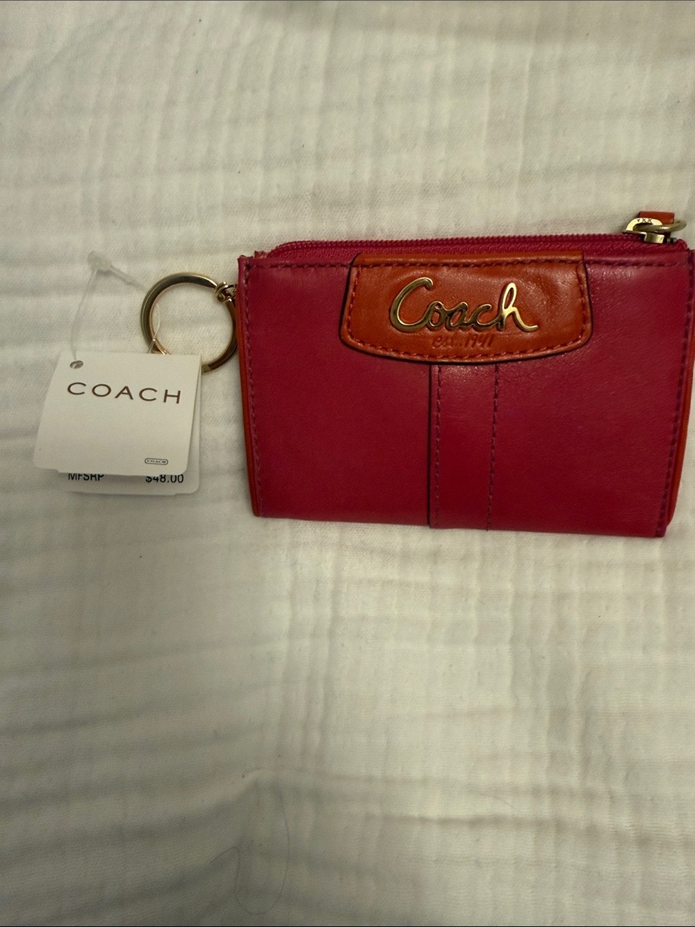 Coach Pen Spectator Mini Skinny card case in Fuchsia/Red